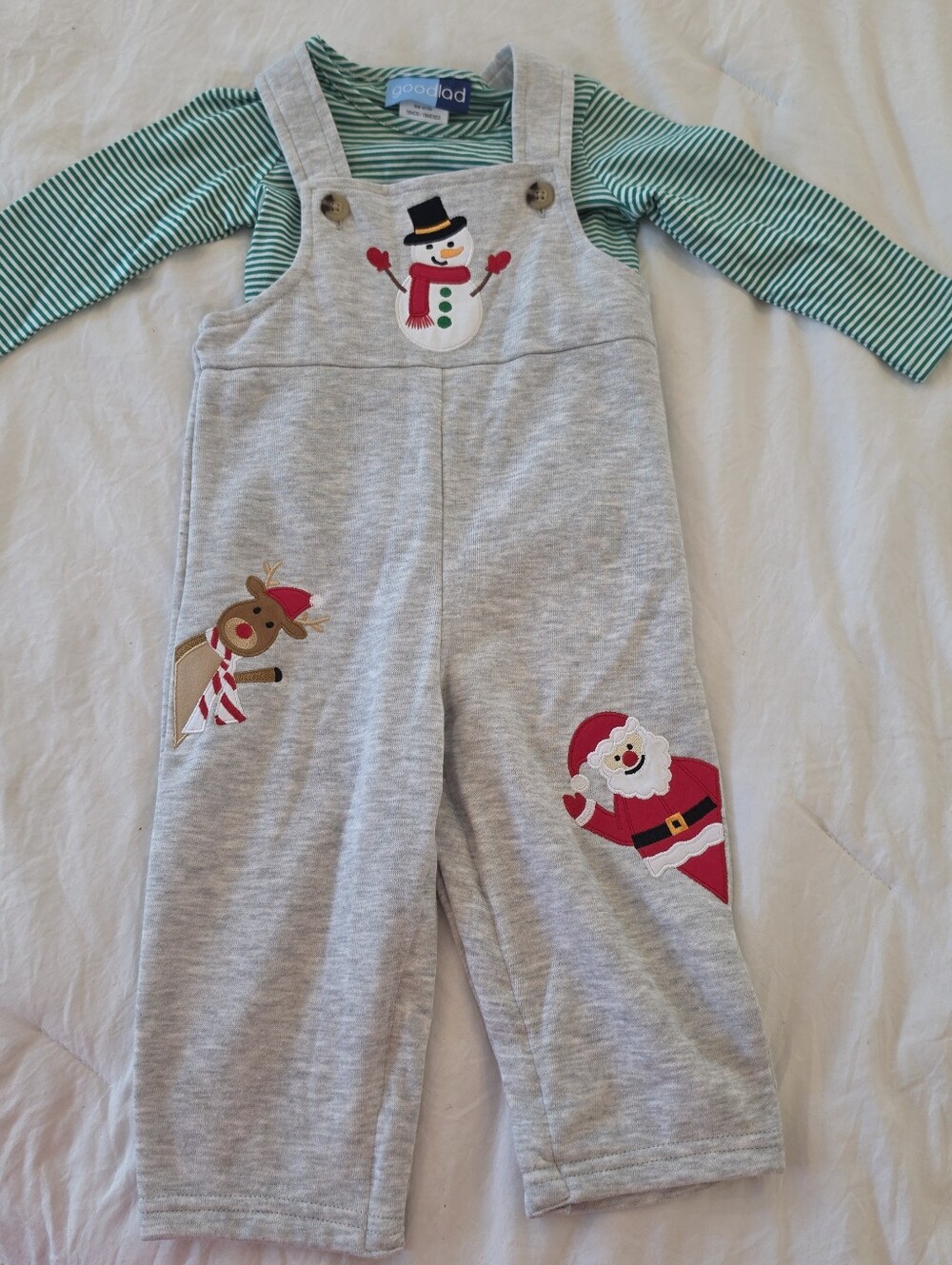 Good Lad Infant Boy's Christmas 2 piece Long Romper Overall NWOT 18m